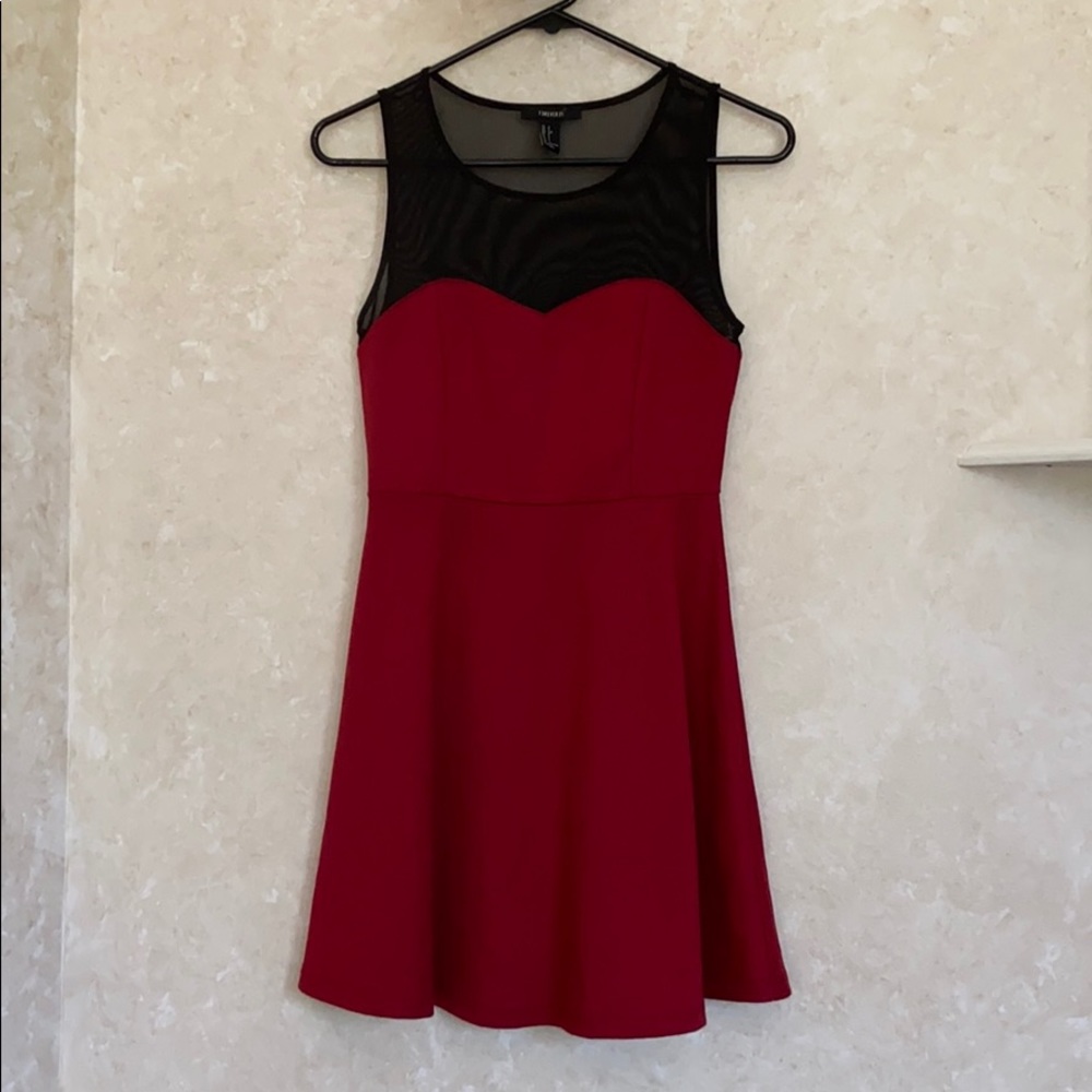 Dark Red Sweetheart Mesh Skater Dress